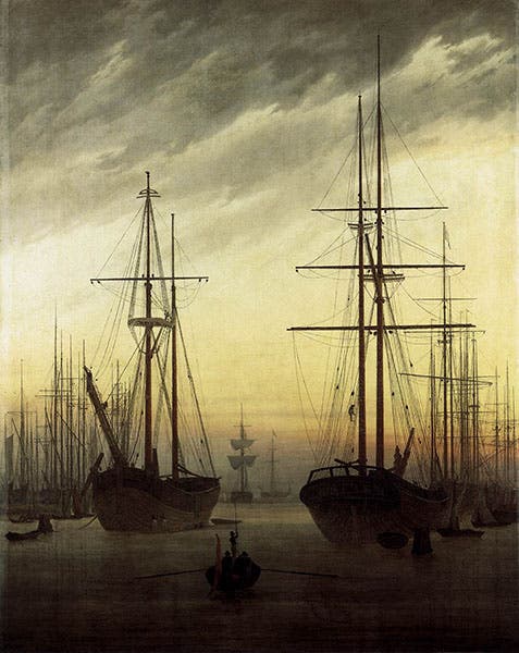 View of a Harbor, oil on canvas, by Caspar David Friedrich, 1815-16, Schloss Sanssouci, Berlin (wga.hu)