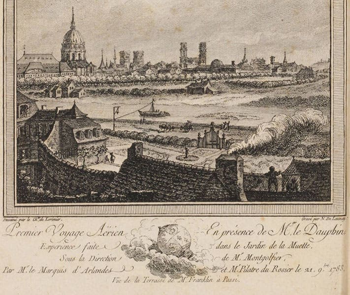 A view of the Seine from Benjamin Franklin’s terrace, identified in the caption, detail of first image (Linda Hall Library)