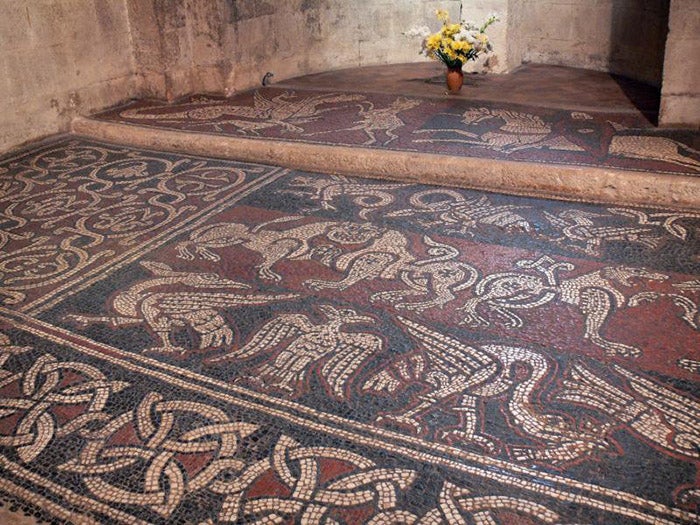 The medieval floor mosaics of the Ganagobie Abbey in Provence, beneath which Jacques Gaffarel is buried (france-voyage.com)