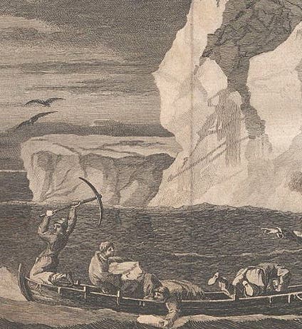 First encounter with Antarctic ice, January 1773, detail of engraving after painting by William Hodges, in A Voyage towards the South Pole and Round the World, by James Cook, 4th ed., 1784 (Linda Hall Library)