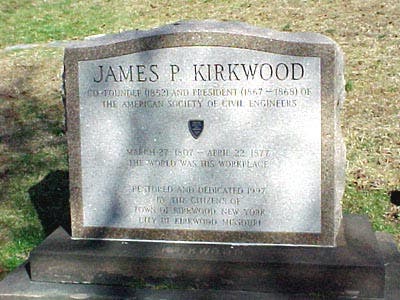 Grave monument for James Pugh Kirkwood, Green-Wood Cemetery, Brooklyn (findagrave.com)