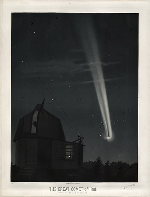 The Comet of 1881, lithograph by Étienne Trouvelot, 1881 (Wikimedia commons)
