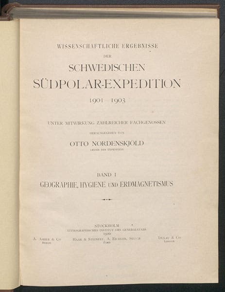 Title page of vol. 1, Otto Nordenskjöld, Wissenschaftliche Ergebnisse der Schwedischen Südpolar-Expedition, 1901-1903, 1905-1920 (Linda Hall Library)