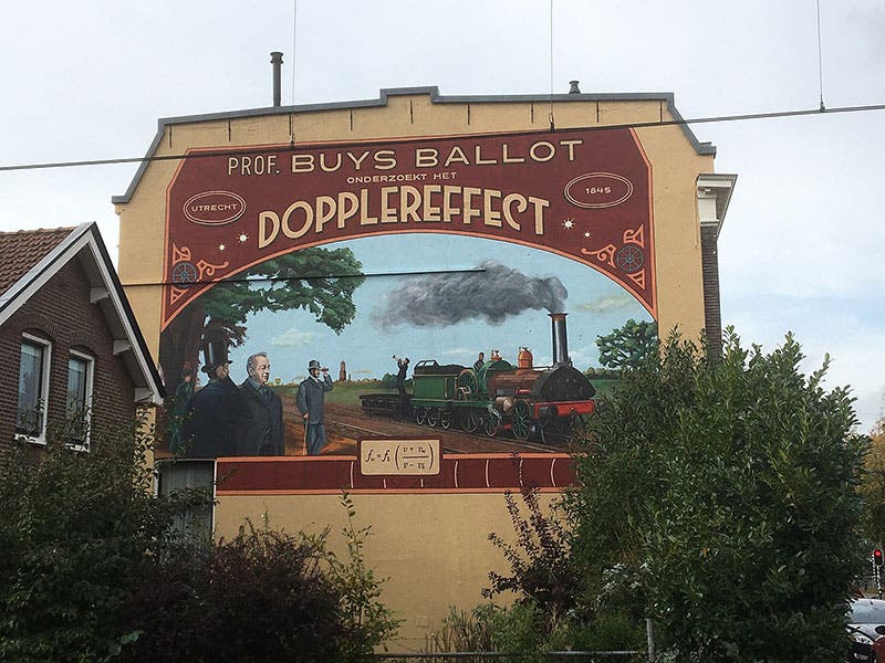 Mural in Utrecht, commemorating the first confirmation of the Doppler effect by Buys Ballot, using musicians on a moving train, 1845 (Wikimedia commons)