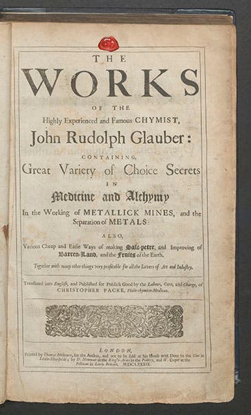 Title page, Johann Glauber, Works, 1689 (Linda Hall Library)