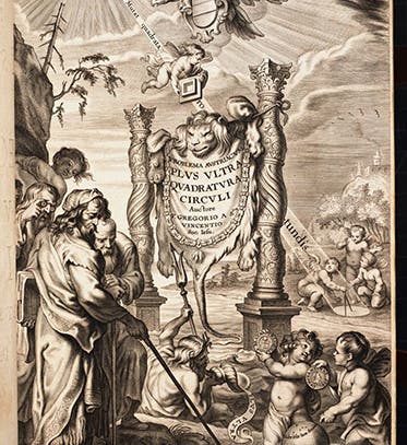 Engraved title page, by Cornelis Galle the Younger after Abraham van Diepenbeek, in Problema austriacum plus ultra: Quadratura circuli, by Grégoire de Saint-Vincent, 1647 (Linda Hall Library)