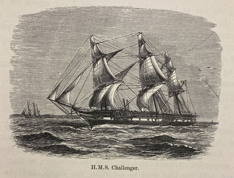 HMS Challenger, engraved headpiece, Report on the Scientific Results of the Voyage of H.M.S. Challenger during the years 1873-76, Narrative, ed. by C. Wyville Thomson and John Murray, vol. 1, 1885 (Linda Hall Library)