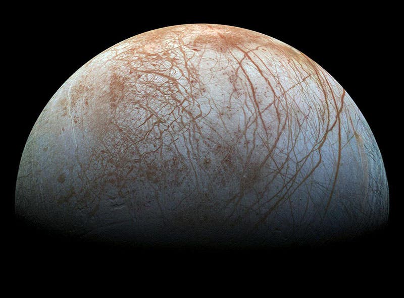 Jupiter’s moon Europa, photograph taken by the Galileo spacecraft (seti.org)