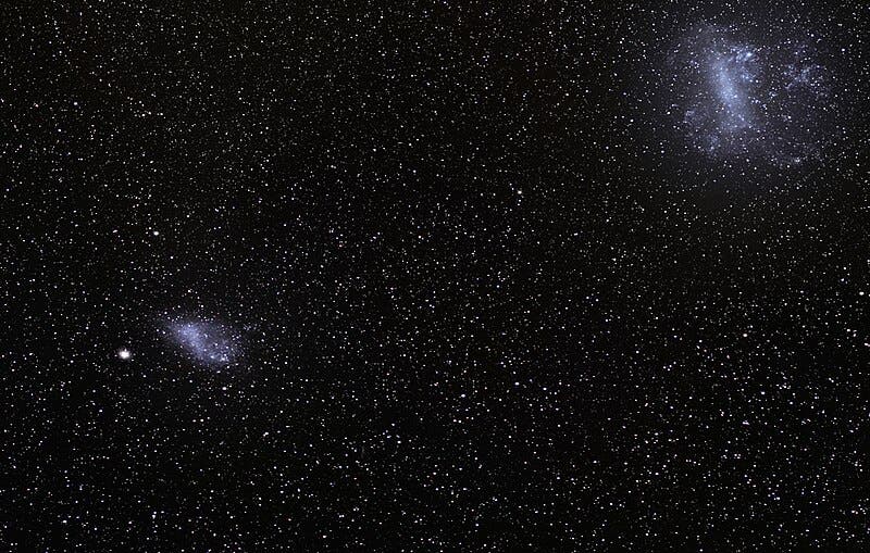 Small and Large Magellanic Clouds, photograph taken in the southern hemisphere, European Southern Observatory (Wikimedia commons)