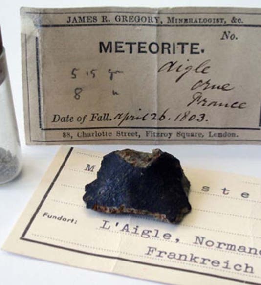 A meteorite fragment that fell at l’Aigle on Apr. 26, 1803, now in the Musée de la Météorite de l’Aigle, Orne, Normandy (en.normandi-tourisme.fr)