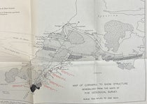 Detail of geological map of Cornwall, with the Lizard Peninsula at far left in black, accompanying paper by Eileen M. Lind Hendriks, in Quarterly Journal of the Geological Society of London, vol. 93, plate 22 (Linda Hall Library)