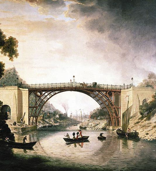 Contemporary view of Iron Bridge, painting by William Williams, ca 1780 (Ironbridge Gorge Museum via Wikimedia commons)