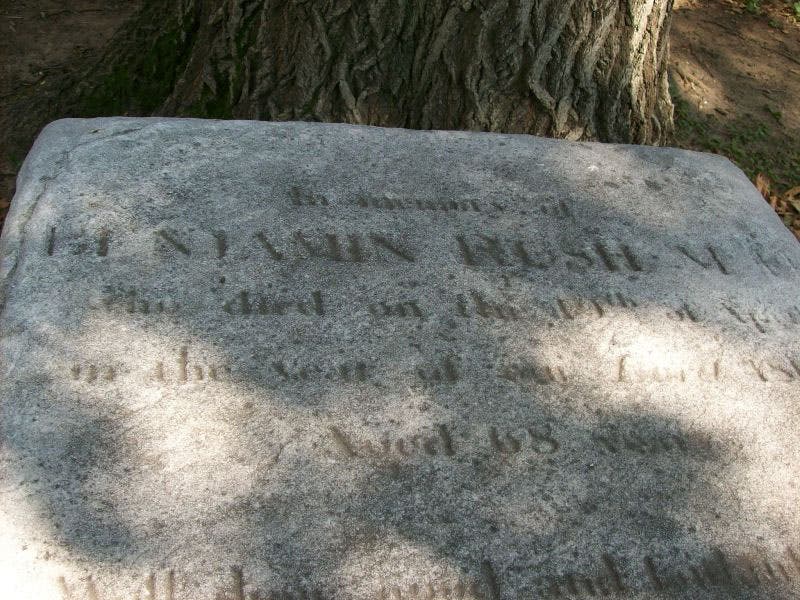 Detail of Benjamin Rush’s original headstone, Christ Church Burial Ground, Philadelphia (findagrave.com)