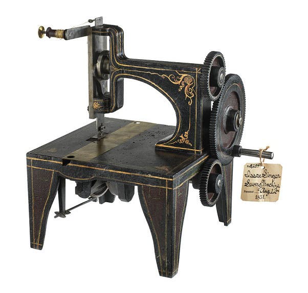 An official photo of the patent model for Isaac M. Singer’s sewing machine, patent granted Aug. 12, 1851, National Museum of American History, Smithsonian Institution (www.si.edu)