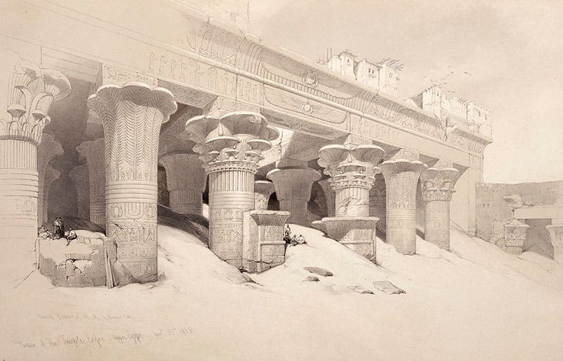 The Temple at Edfu, upper Nile, tinted lithograph, drawn by David Roberts and lithographed by Louis Haghe, 1846-49 (Royal Academy of Art)