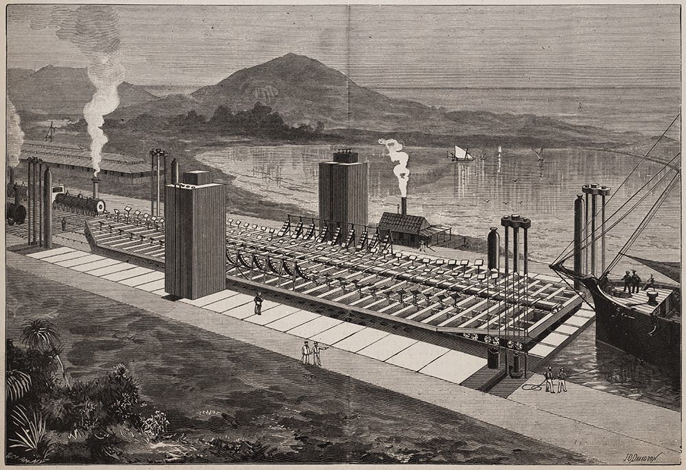 Lifting pontoon and cradle for Eads’ proposed ship railway. From Scientific American, December 27, 1884.
