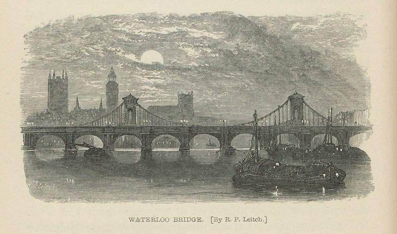 Waterloo bridge, London, designed by John Rennie, completed in 1817, from Samuel Smiles, Lives of the Engineers, 1861 (Linda Hall Library)