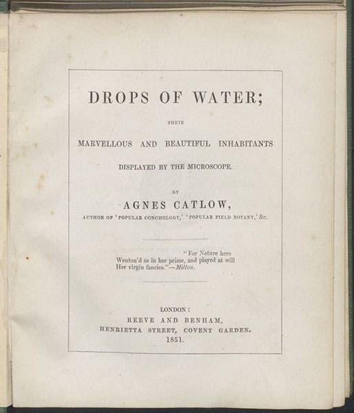Title page, Drops of Water, by Agnes Catlow, 1851 (Linda Hall Library)