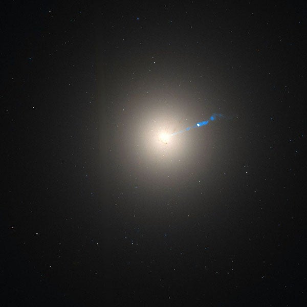 The supergiant elliptical galaxy M87 (NGC 4486) and its jet (NASA/ESA via messier-objects.com)