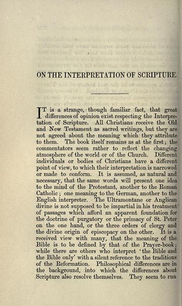 First page of “On the interpretation of Scripture,” by Benjamin Jowett, Essays and Reviews 1860, Internet Archive (archive.org)
