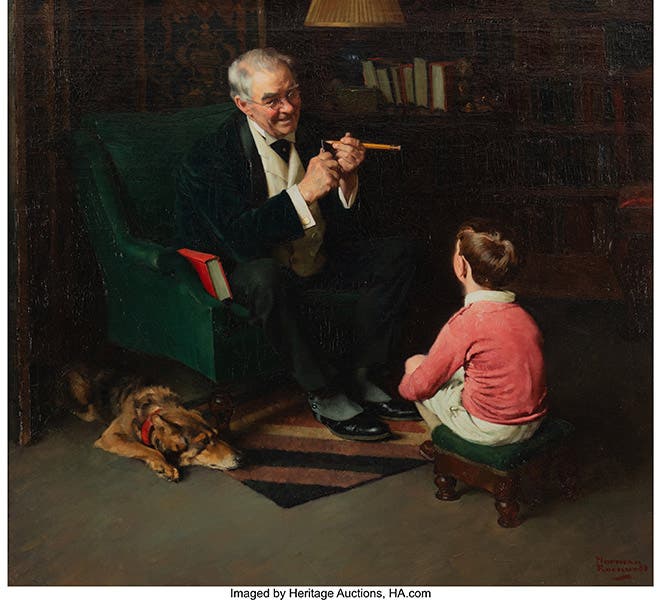 “Grandfather and Grandson,” a painting by Norman Rockwell, commissioned by the Joseph Dixon Crucible Company, 1929, sold at auction by Heritage Auctions, July 20, 2020, for $447,000 (fineart.ha.com)