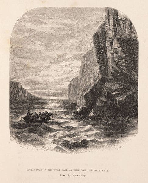 Sailing through Bellot Strait, wood engraving from Francis M’Clintock, The Voyage of the Fox, 1859 (Linda Hall Library)