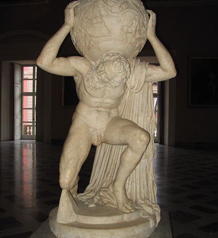 The Farnese Atlas, sculpted in marble ca 150 C.E., Museo Archeologico Nazionale, Naples (Wikimedia commons)