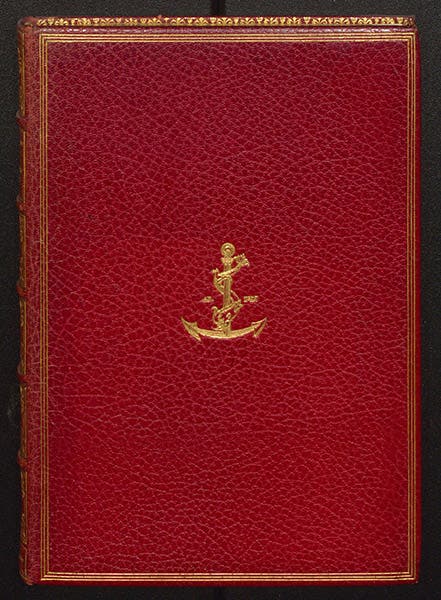 Gold stamped front cover, Claudii Ptolemaei Liber de analemmate, by Ptolemy of Alexandria, trans. by Federico Commandino, 1562 (Linda Hall Library)