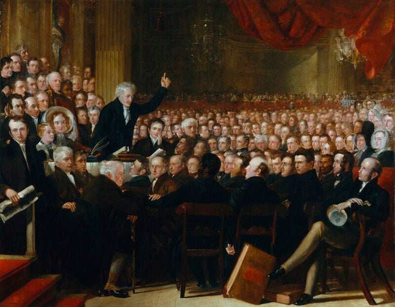 The Anti-Slavery Society Convention, 1840, oil on canvas, by Benjamin R. Haydon, 1841, National Portrait Gallery, London; William Allen is in the first row, directly in front of the speaker (npg.org.uk)