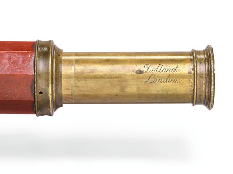 Dollond signature on the barrel of a Dollond achromat, offered at auction by Sotheby in 2021 (sotheby.com)