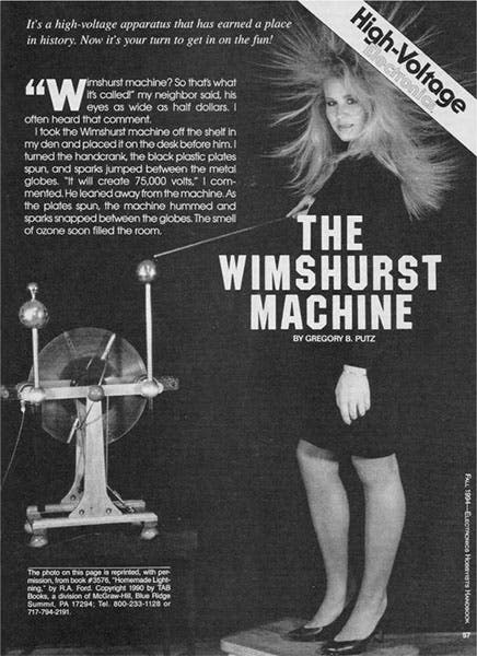 “The Wimshurst Machine,” Electronics Hobbyists Handbook, 1994 (Tesla Universe) 