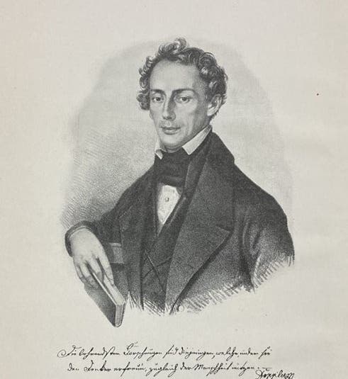 Portrait of Christian Doppler, copy of a lithograph, frontispiece to Abhandlungen von Christian Doppler, ed. by H.A. Lorentz, 1907 (Linda Hall Library)