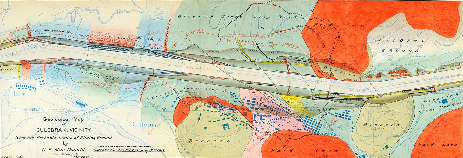 Geological map of Culebra and vicinity from 1911 showing probable limits of sliding ground. View in Digital Collection »