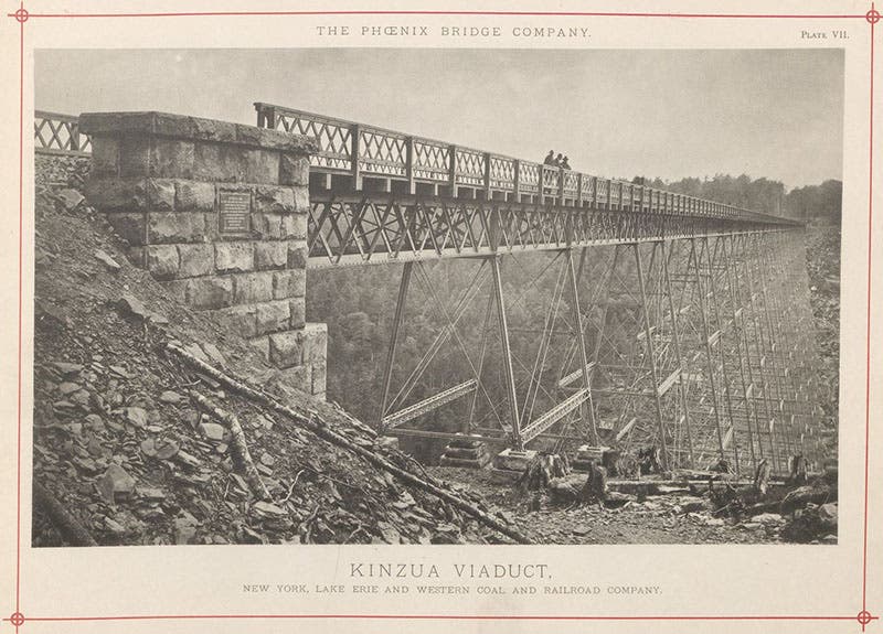 Roadway of the original Kinzua Viaduct, lithograph, Album of Designs of the Phoenix Bridge Company, plate 7, 1885, copy 2 (Linda Hall Library)
