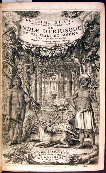 Engraved title page to De Indiae utriusque, by Willem Piso, 1658 (Linda Hall Library)