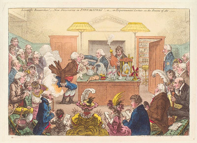 "Scientific Researches! New Discoveries in PNEUMATICKS! - or an Experimental Lecture on the Powers of Air," hand-colored etching by James Gillray, 1802, National Portrait Gallery, London (npg.org.uk)
