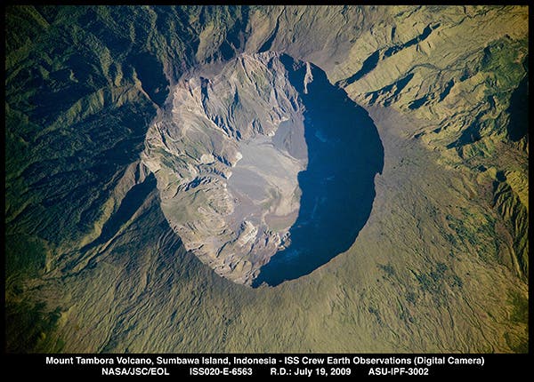 Tambora crater from the International Space Station, photo, 2009 (Lunar and Planetary Institute)