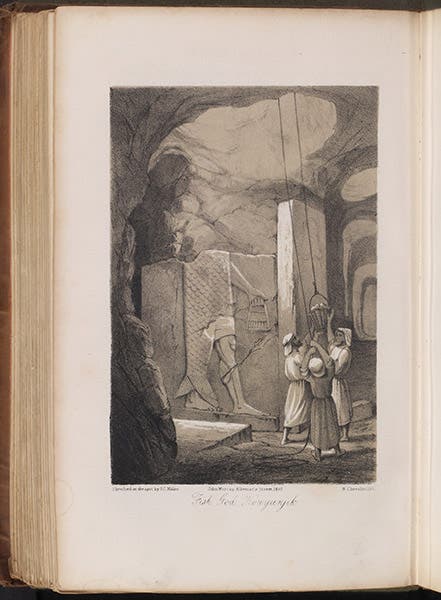 “Fish God Kouyunjik,” tinted lithograph, Austen Henry Layard, Discoveries in the Ruins of Nineveh and Babylon, 1853 (Linda Hall Library)