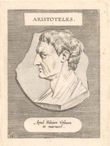 Portrait of Aristotle, by Theodor Galle, engraving after a cameo, coin, gem, or relief in the collection of Fulvio Orsini, in Galle’s Illustrium imagines, 1606 (Linda Hall Library)