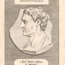 Portrait of Aristotle, by Theodor Galle, engraving after a cameo, coin, gem, or relief in the collection of Fulvio Orsini, in Galle’s Illustrium imagines, 1606 (Linda Hall Library)