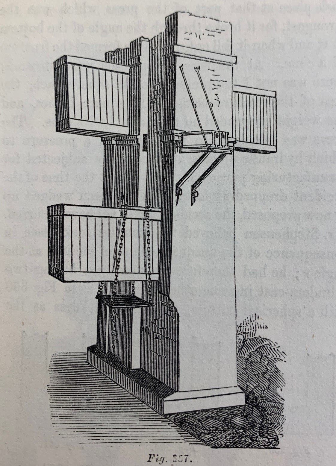 Positioning tubes on the Britannia Bridge. Image source: Tomlinson, Charles. Cyclopædia of Useful Arts, Mechanical and Chemical, Manufactures, Mining, and Engineering. London, New York, G. Virtue & co., 1854.