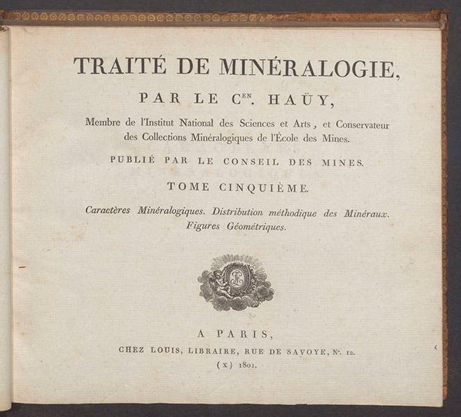 Title page, René Just Haüy, Traité de mineralogie, 1801 (Linda Hall Library)