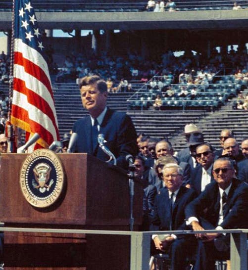 President John F. Kennedy delivering his “We choose to go to the moon” speech at Rice University, Houston, Sept. 12, 1962 (Houston Chronicle)