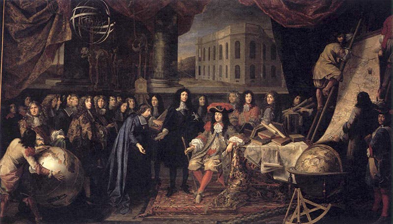 Colbert Presenting the Members of the Royal Academy of Sciences to Louis XIV in 1667, by Henri Testelin, oil on canvas, ca 1675, Versailles palace (Web Gallery of Art)