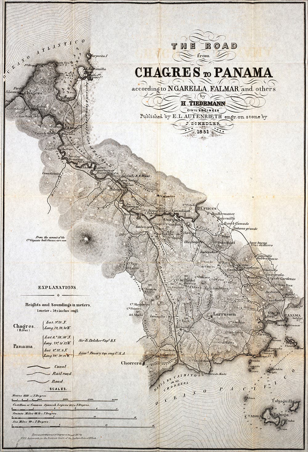 A route to cross Panama by canoe and mule path, before the railroad. From E.L. Autenrieth. A topographical map of the Isthmus of Panama. New York, 1851.