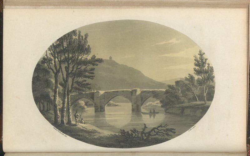 Bridge, aquatint by Samuel Alken after drawing by Rev. Thomas Rackett, in Observations Relative Chiefly to the Natural History, Picturesque Scenery, and Antiquities, of the Western Counties of England, by Willam George Maton, vol. 2, p. 53, 1797.