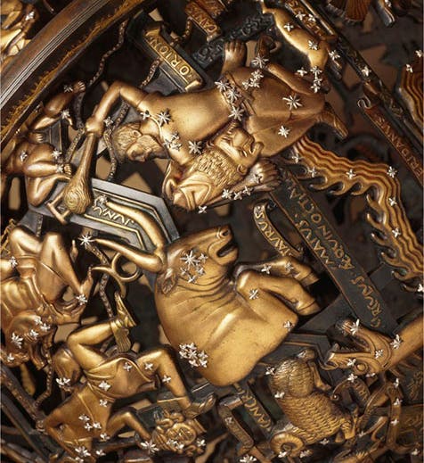 Detail of <i>Celestial Sphere</i>, sculpture by Paul Manship, 1934, showing the constellations Orion and Taurus, St. Louis Art Museum (slam.org)