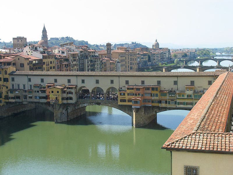The Vasari corridor crossing the Arno River atop the Ponte Vecchio, Florence (Wikimedia commons)
