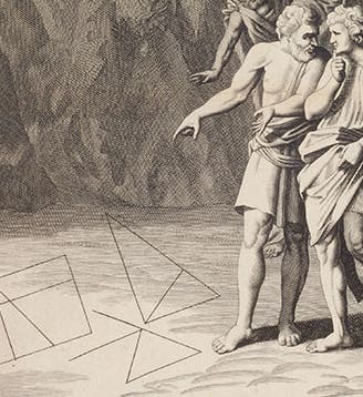 Detail of the frontispiece to <i>Euclidis quae supersunt omnia</i>, 1703,</br> illustrating the story of the shipwreck of Aristippus (Linda Hall Library)