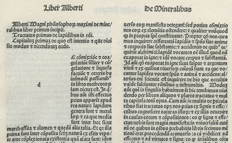 Detail of opening page, Albertus Magnus, De mineralibus, 1495 (Linda Hall Library)